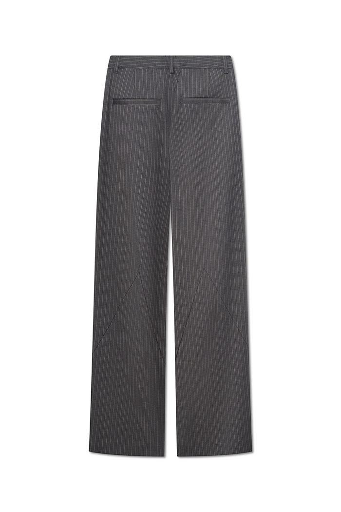 Back view of the gray pinstripe women’s trouser