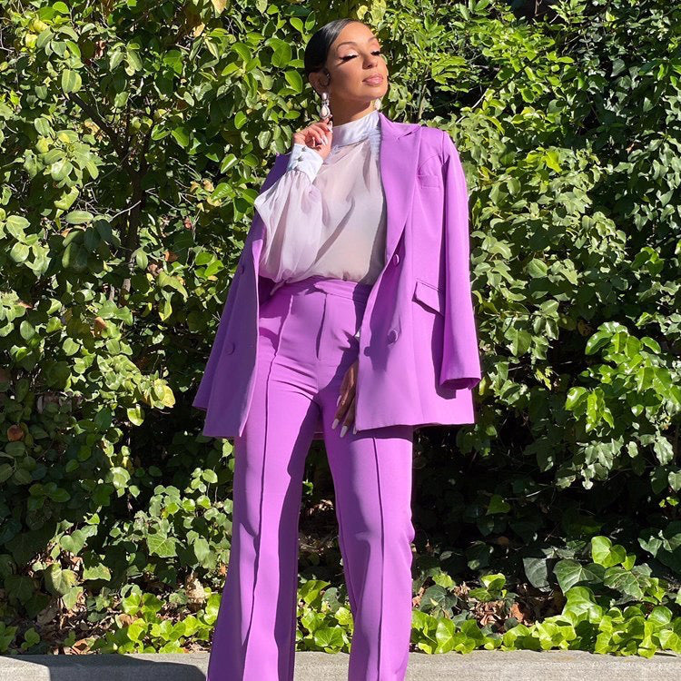 Celebrity Mya wearing Purple suit TROUSER9