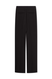 Back view of the Didi Pant in black, featuring front pintucks and a straight leg fit with belt loops