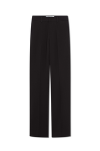 Front view of the Didi Pant in black, featuring front pintucks and a straight leg fit with belt loops